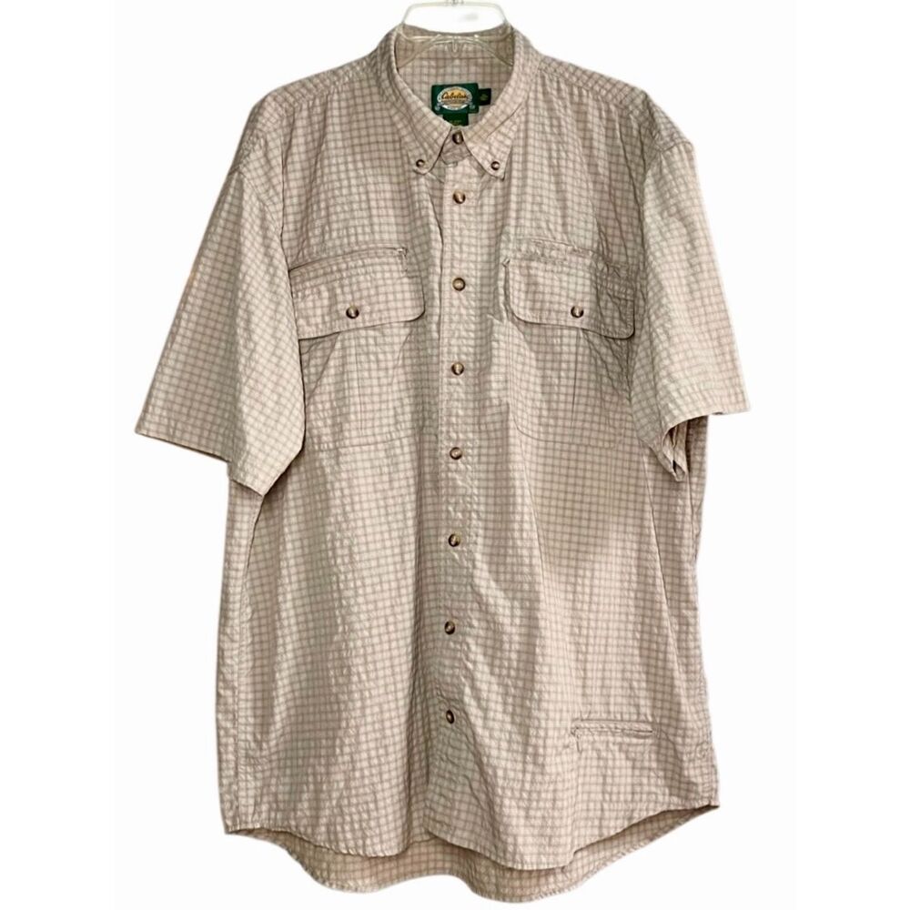 Cabela’s Performance Short Sleeve Check Button Down in Tan Men’s XLT